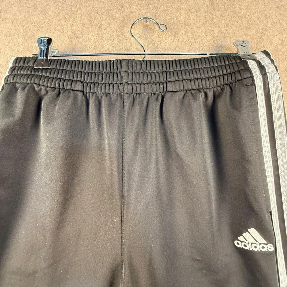 Adidas Youth XL 18/20 Black White 3-Stripe Track Pants Tapered Cuffed Joggers